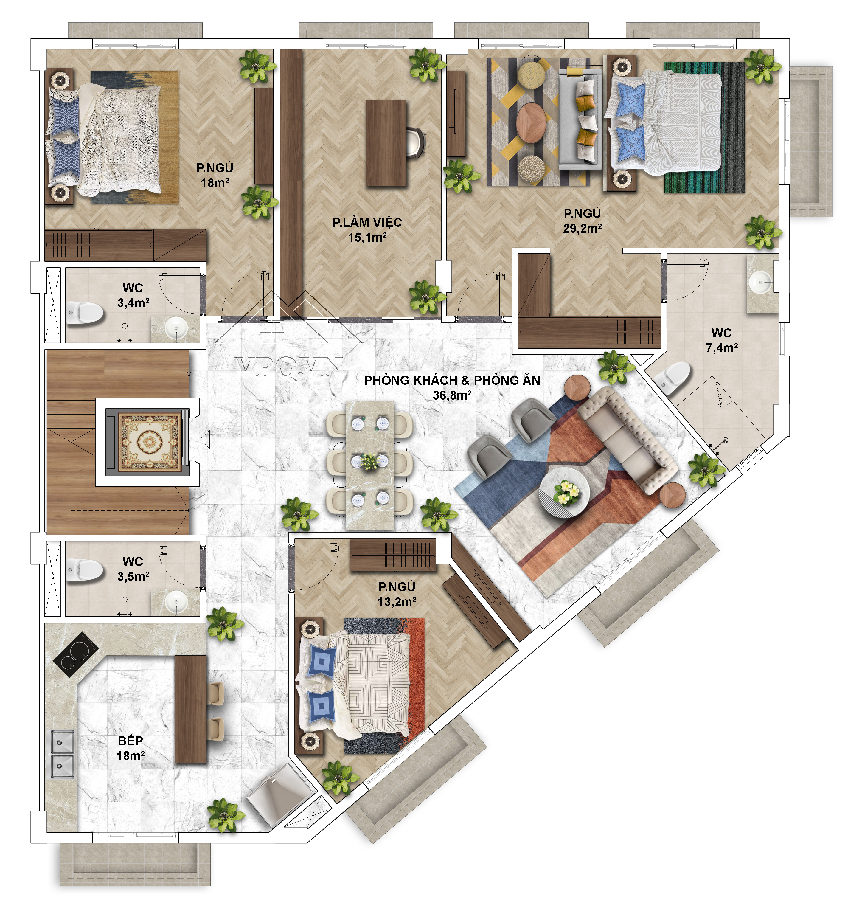 Thiết kế Shophouse The Center Ph&uacute; Quốc mặt tiền 14m - Tầng 4
